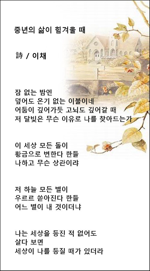 중년의 삶이 힘겨울 때, 외 1편 / 이채시인