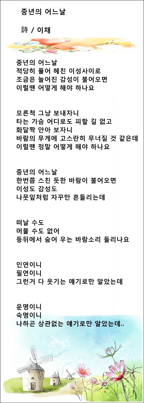 내가 벌써 중년인가, 중년의 어느날, 2편 / 이채시인