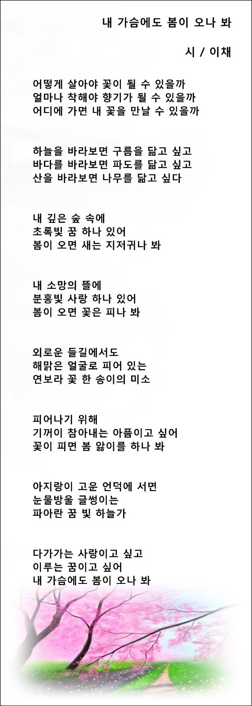 봄이 오면 내 가슴에도 꽃이 피네, 등 3편/ 이채시인