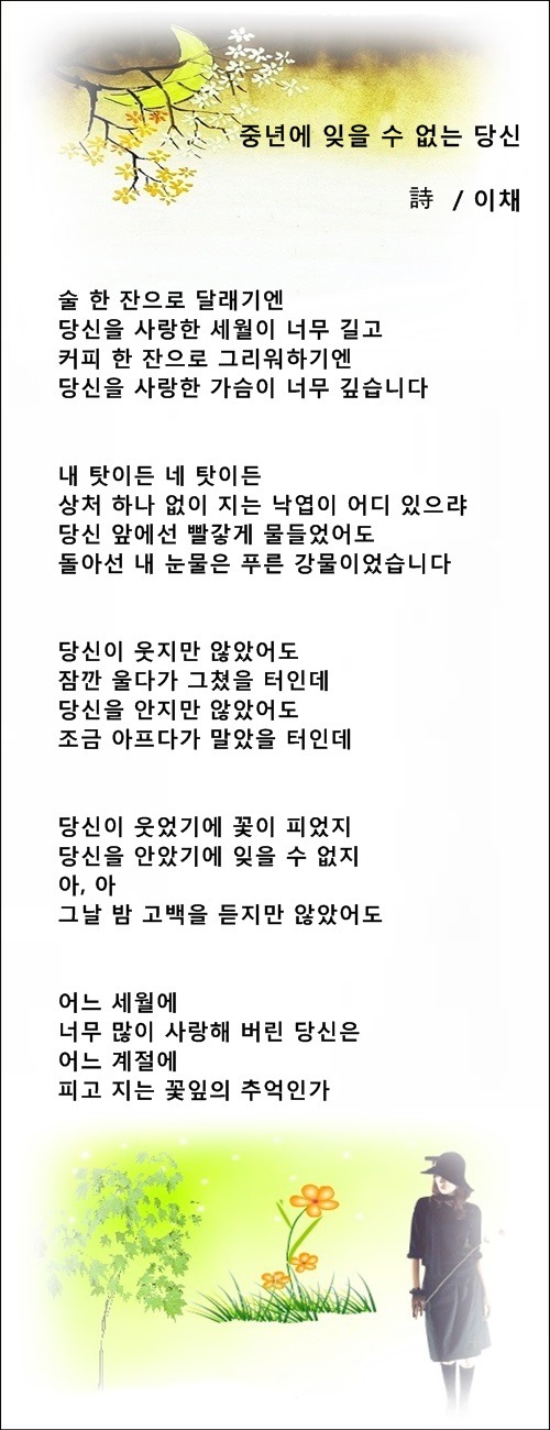 중년에 잊을 수 없는 당신, 등 3편 / 이채시인