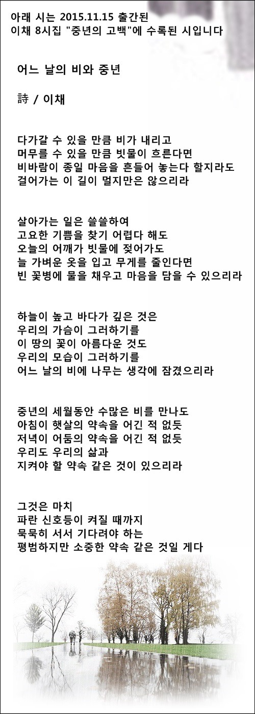 어느 날의 비와 중년, 등 중년시 3편 / 이채시인