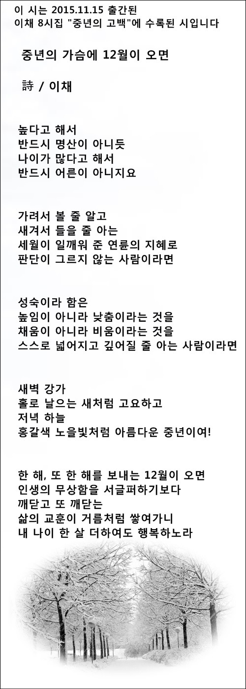 중년의 가슴에 12월이 오면 / 이채시인